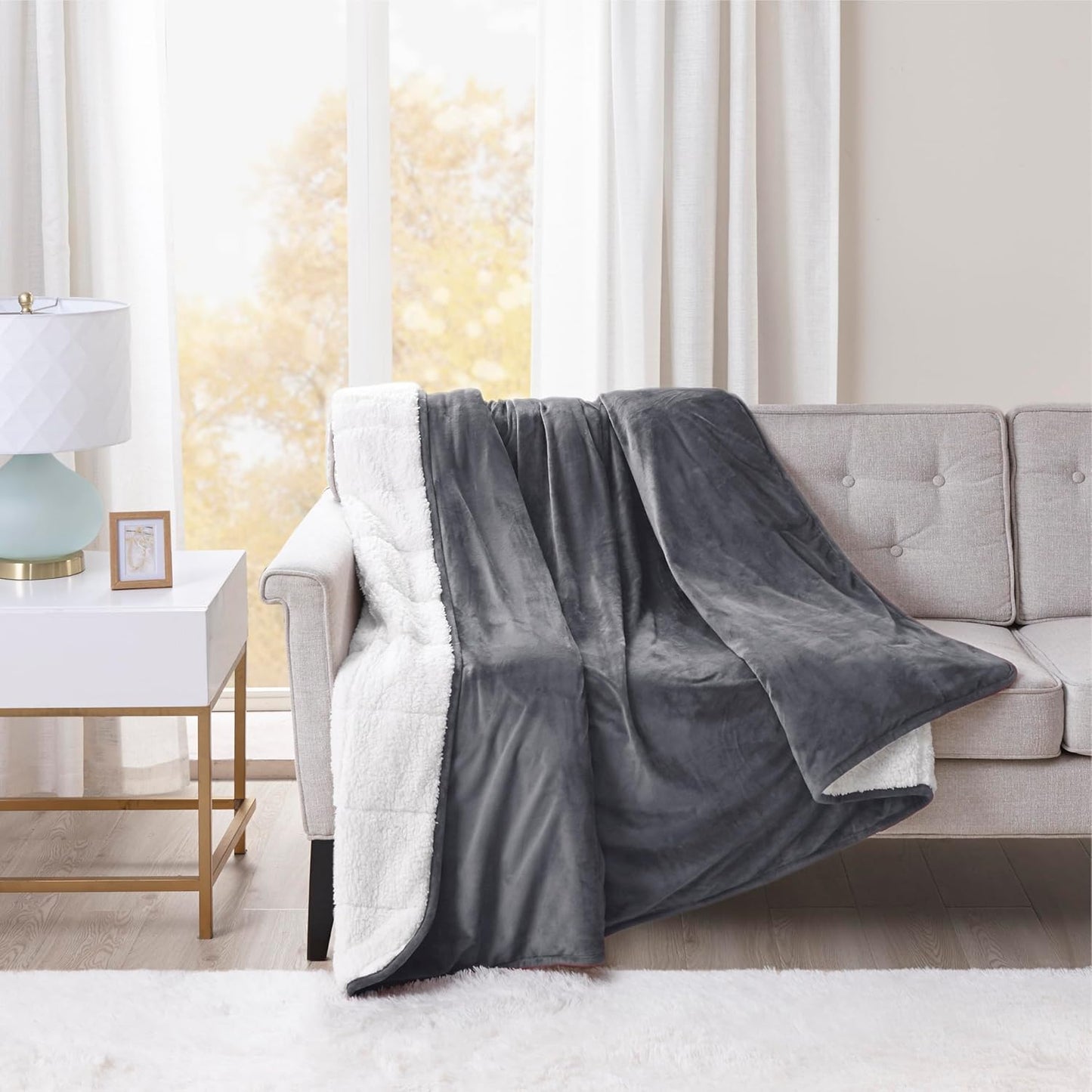 10Lb Soft Sherpa Weighted Throw Blanket, Reversible Soft Fuzzy Fleece Weighted Throw for Teens & Adults, 50X60 for Couch and Bed Use, Luxury Dual-Sided Comfort, Charcoal Gray
