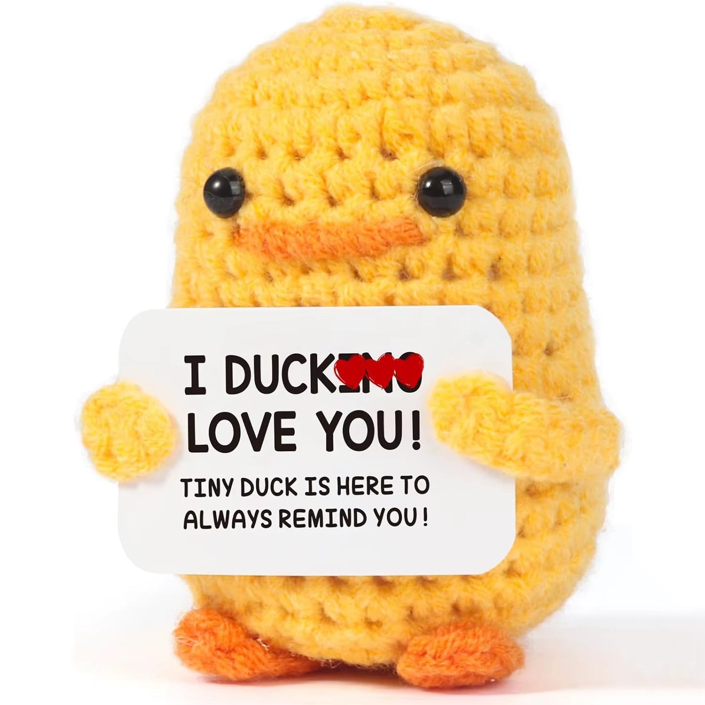 Funny Crochet Positive Energy Duck Doll with Card Cute Emotional Support Knitted Woolen Duck Room Decor Mother Christmas Gifts
