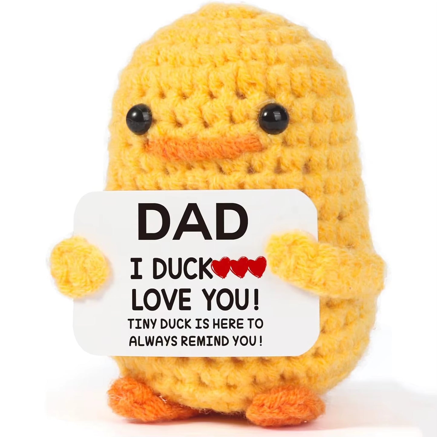 Funny Crochet Positive Energy Duck Doll with Card Cute Emotional Support Knitted Woolen Duck Room Decor Mother Christmas Gifts