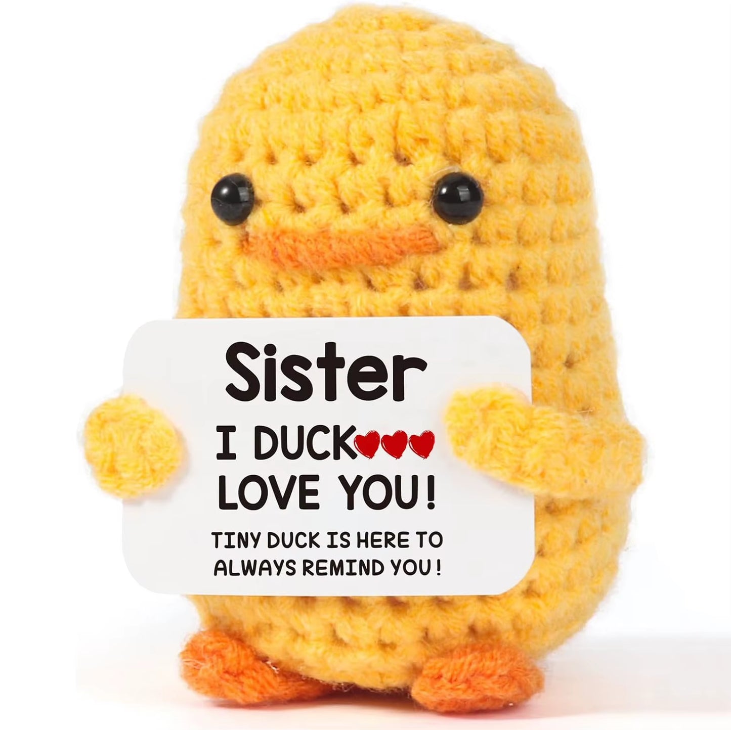 Funny Crochet Positive Energy Duck Doll with Card Cute Emotional Support Knitted Woolen Duck Room Decor Mother Christmas Gifts