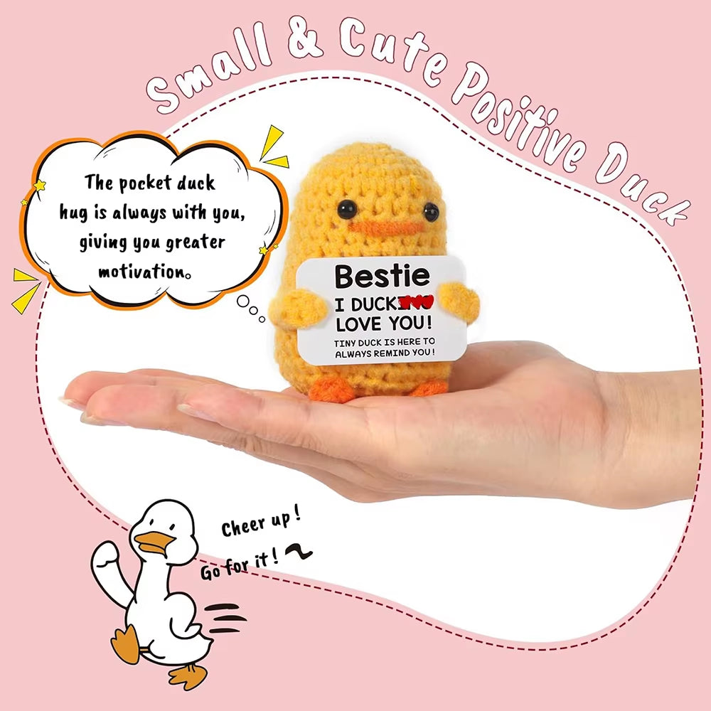 Funny Crochet Positive Energy Duck Doll with Card Cute Emotional Support Knitted Woolen Duck Room Decor Mother Christmas Gifts