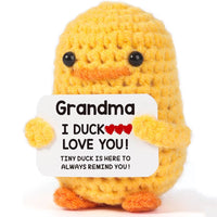 Funny Crochet Positive Energy Duck Doll with Card Cute Emotional Support Knitted Woolen Duck Room Decor Mother Christmas Gifts
