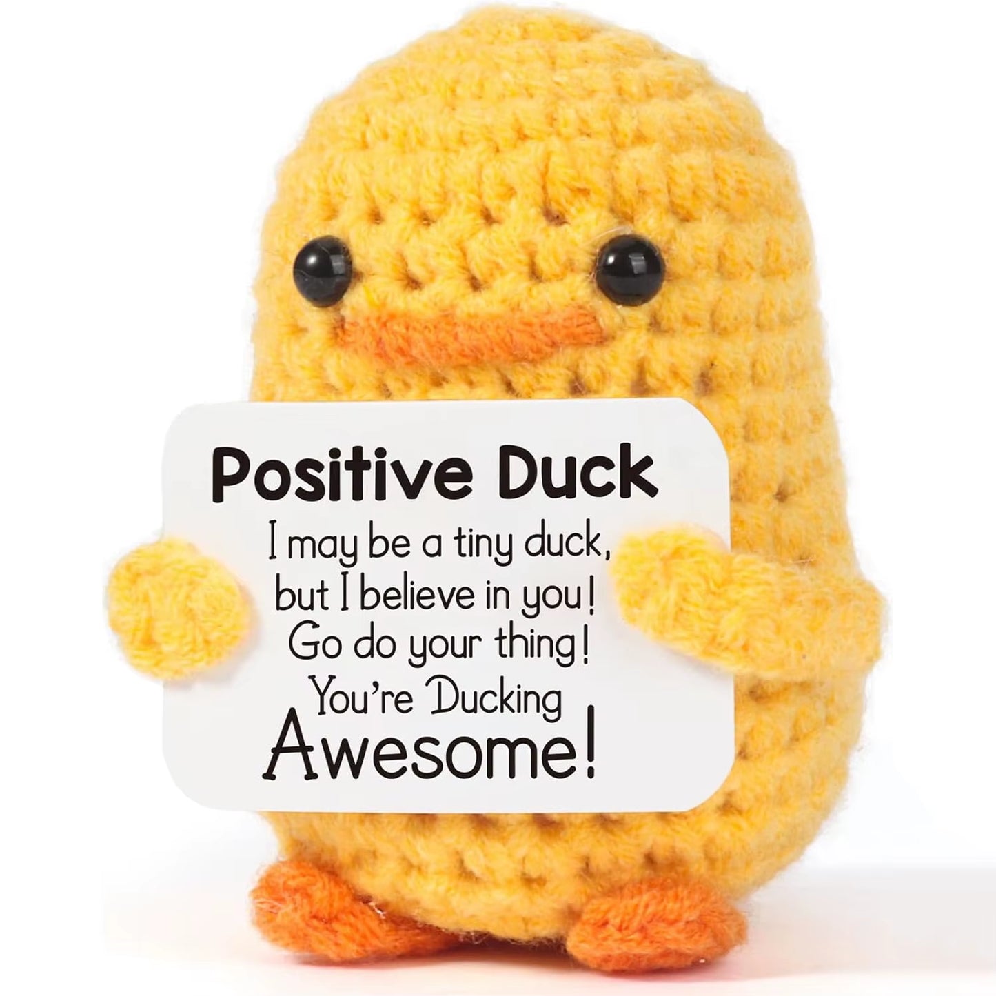 Funny Crochet Positive Energy Duck Doll with Card Cute Emotional Support Knitted Woolen Duck Room Decor Mother Christmas Gifts