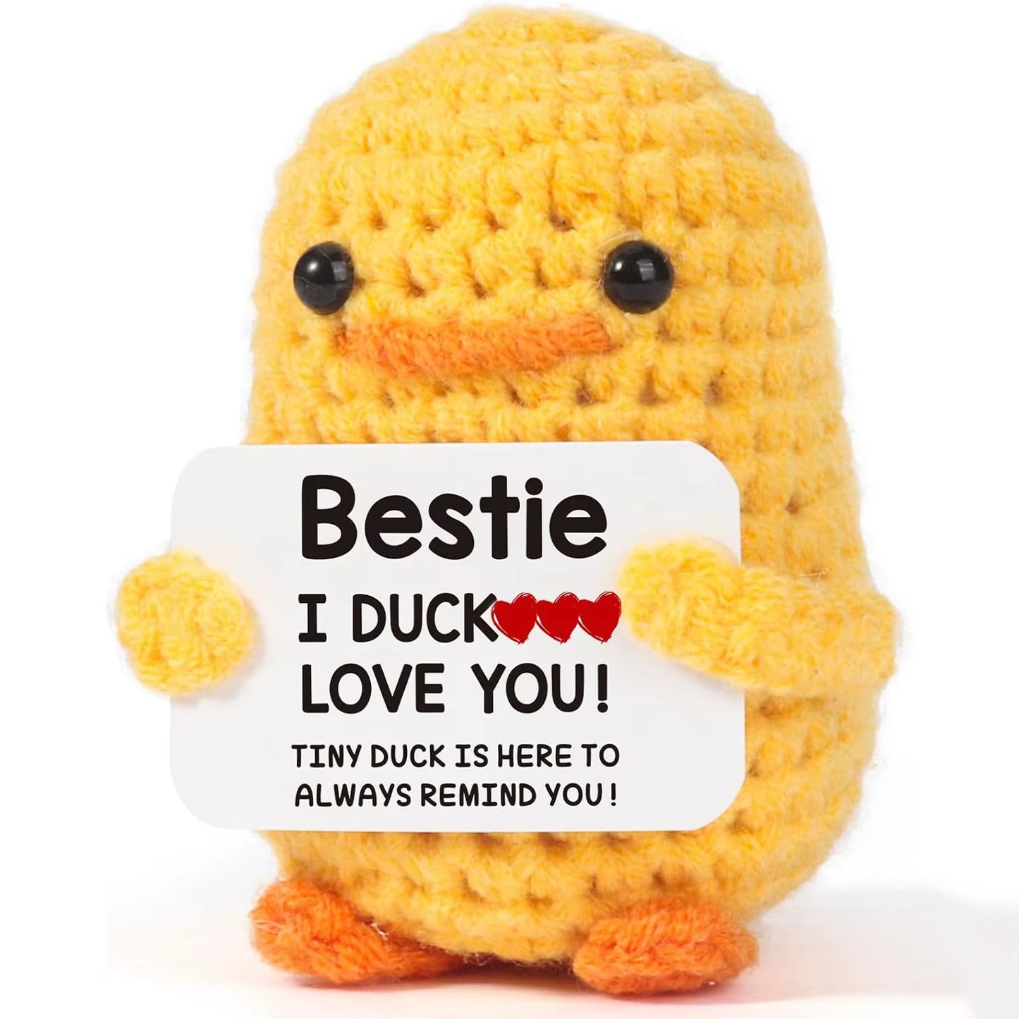 Funny Crochet Positive Energy Duck Doll with Card Cute Emotional Support Knitted Woolen Duck Room Decor Mother Christmas Gifts
