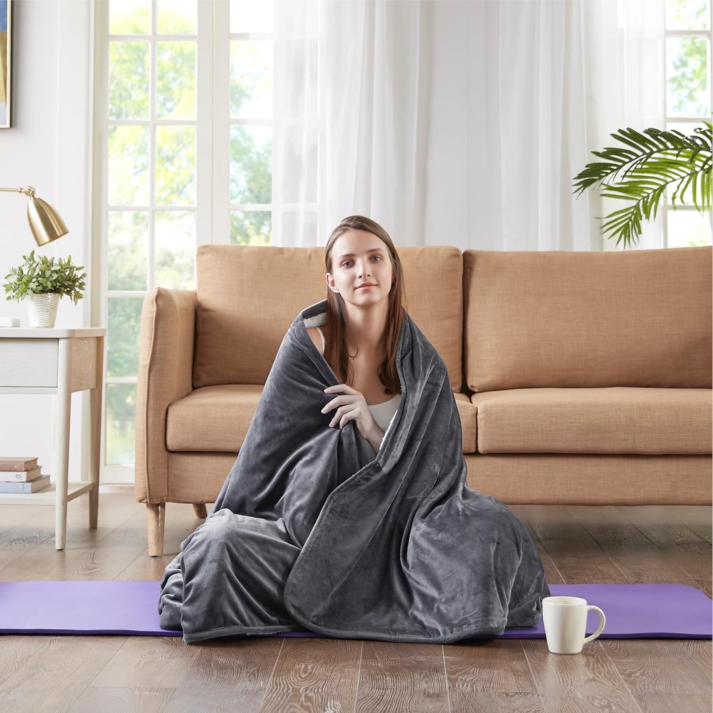 10Lb Soft Sherpa Weighted Throw Blanket, Reversible Soft Fuzzy Fleece Weighted Throw for Teens & Adults, 50X60 for Couch and Bed Use, Luxury Dual-Sided Comfort, Charcoal Gray